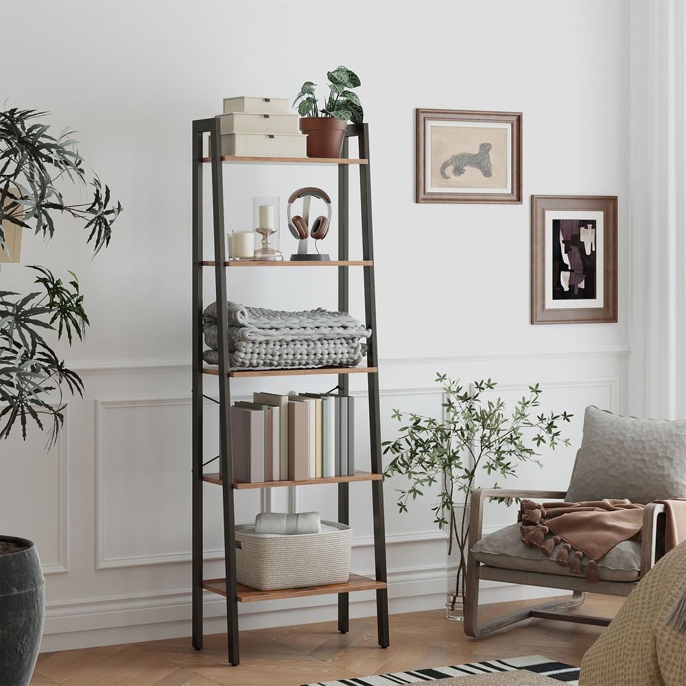 5-korruseline eraldiseisev raamaturiiul, 34,5 x 56 x 171,5 cm, vintage pruun