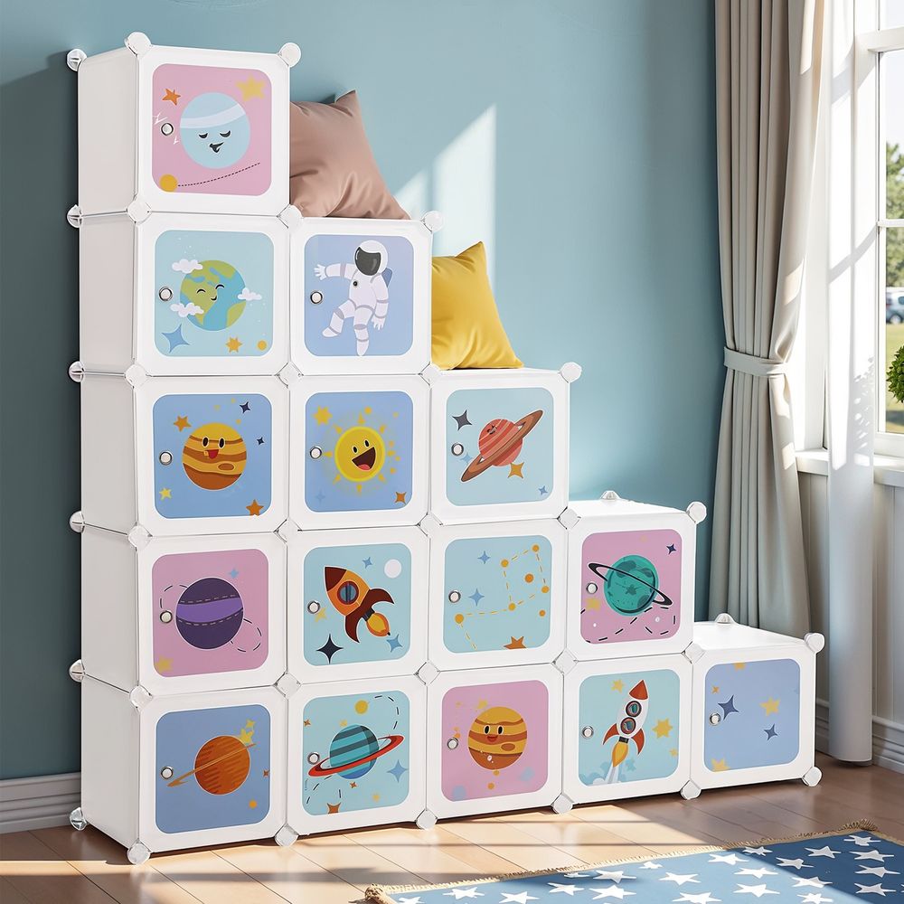 15 kuubikuga riiulisüsteem, laste hoiukapp, moodulriiul, plastmassist kingariiul, ustega riidekapp, mitmeotstarbeline, kingade ja mänguasjade jaoks, 123 x 31 x 123 cm, valge