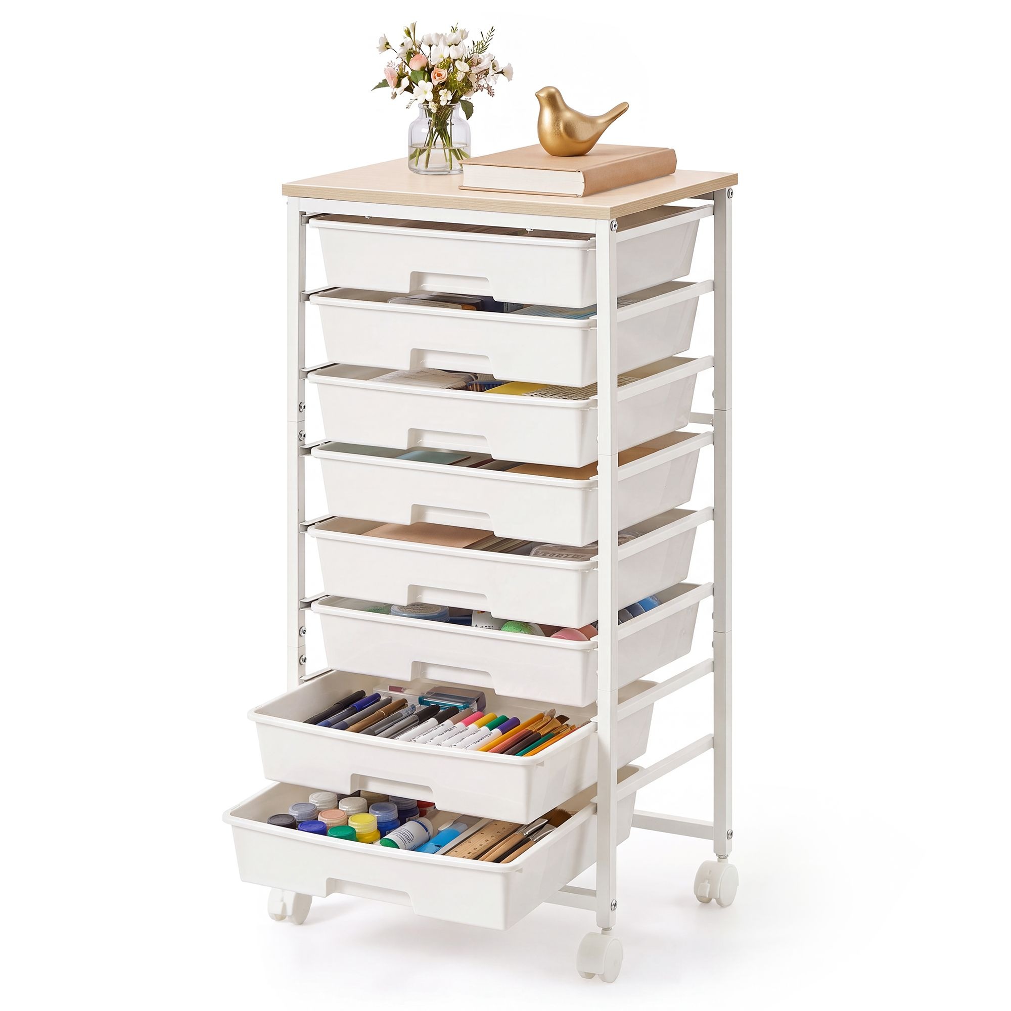 Ratastega käru sahtlitega, 8 tasandit, 39,5 x 28,5 x 76,5 cm