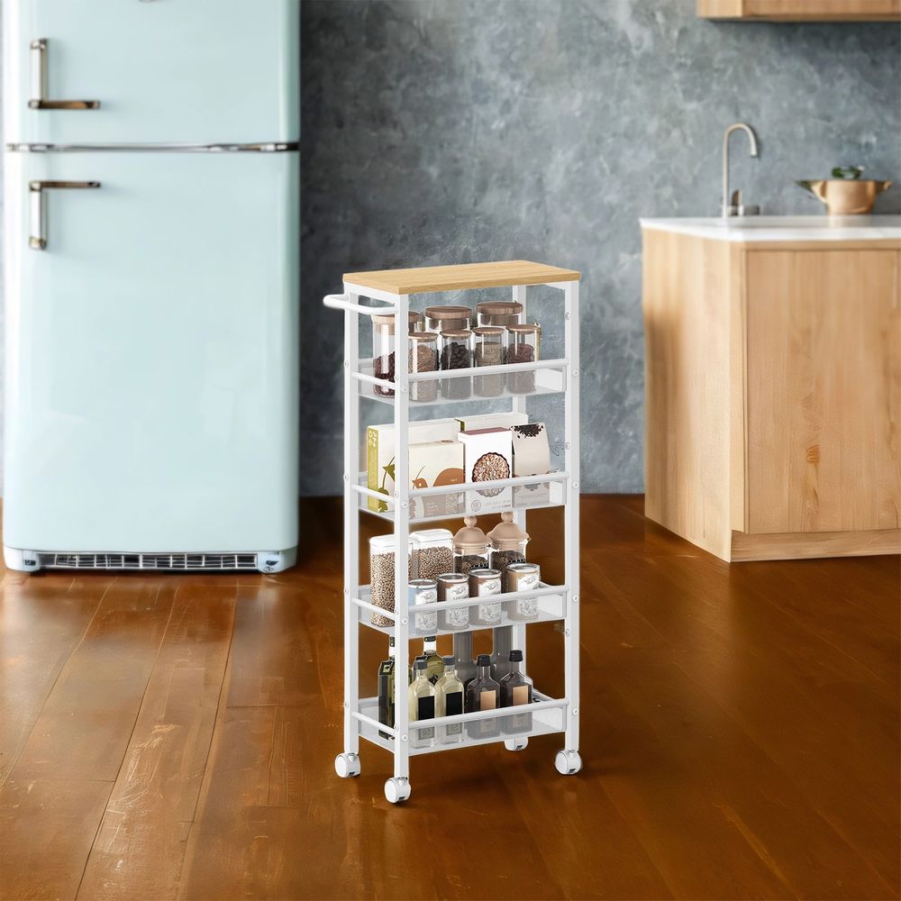 Riiulikäru 5 tasandit, kitsas köögikäru, niširiiul ratastel, teras, käepide, väikesed ruumid, 22 x 45,4 x 99,6 cm, köök, vannituba, elutuba, kabinet