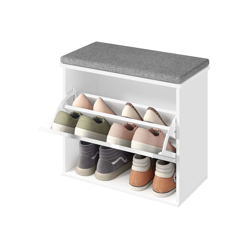 Jalanõudekapp istmepadja, kokkupandava sahtli ja reguleeritava vaheseinaga, valge/hall