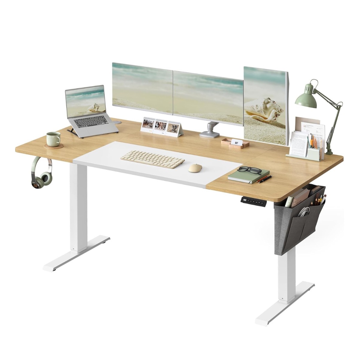 Reguleeritava kõrgusega kirjutuslaud elektriline pastellkollane-põhi valge