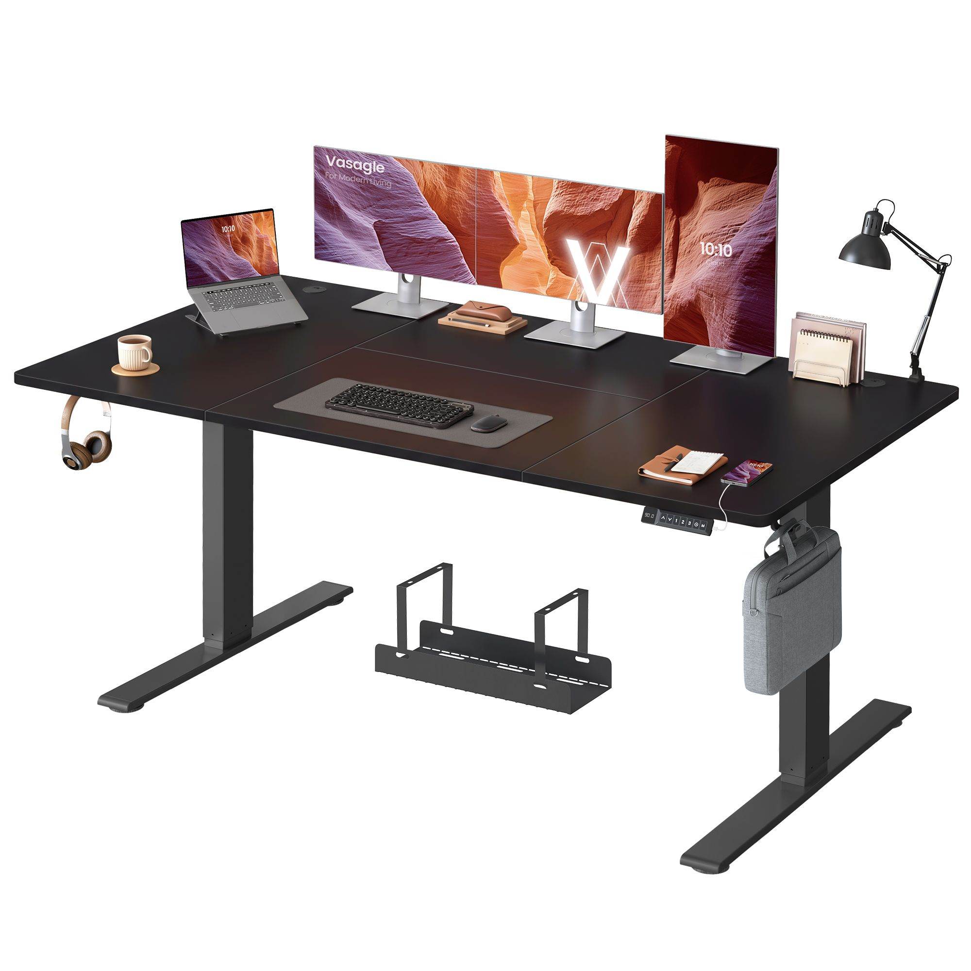 Kõrgusreguleeritav kirjutuslaud USB-C pordiga, 180 x 80 cm, must