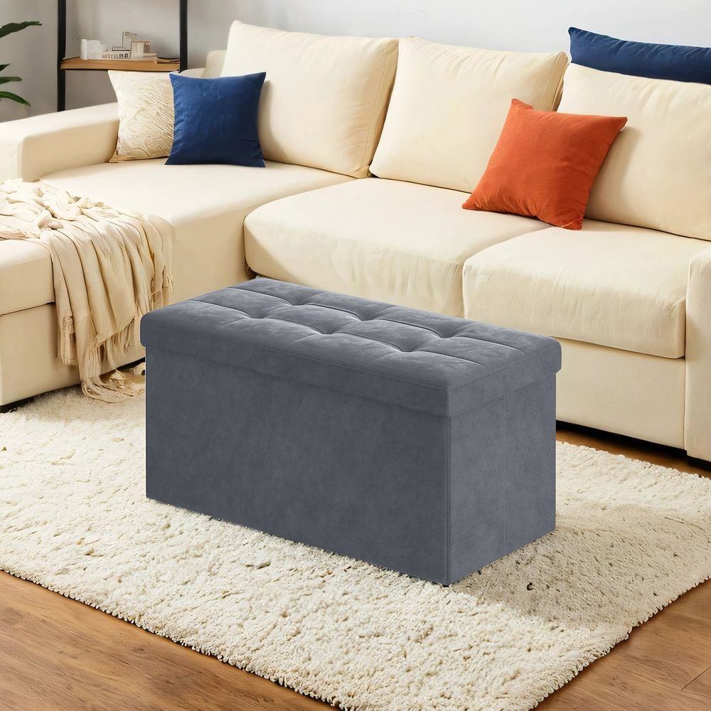 Sametist hoiuruumiga pink, 38 x 76 x 38 cm, kokkupandav istumiskast