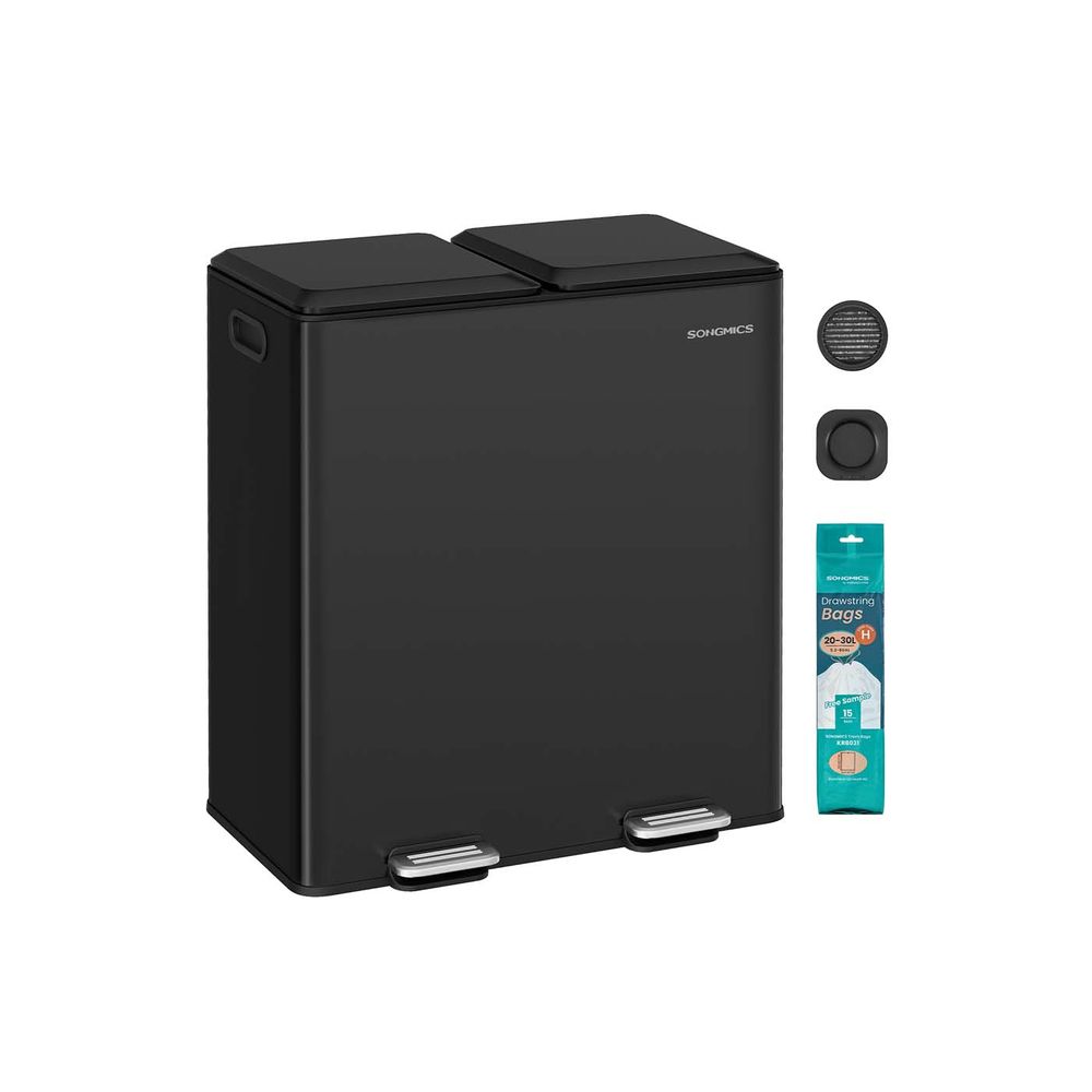 Prügikast kahe sektsiooniga, pehmelt sulguva pedaali ja sisemiste ämbritega, must