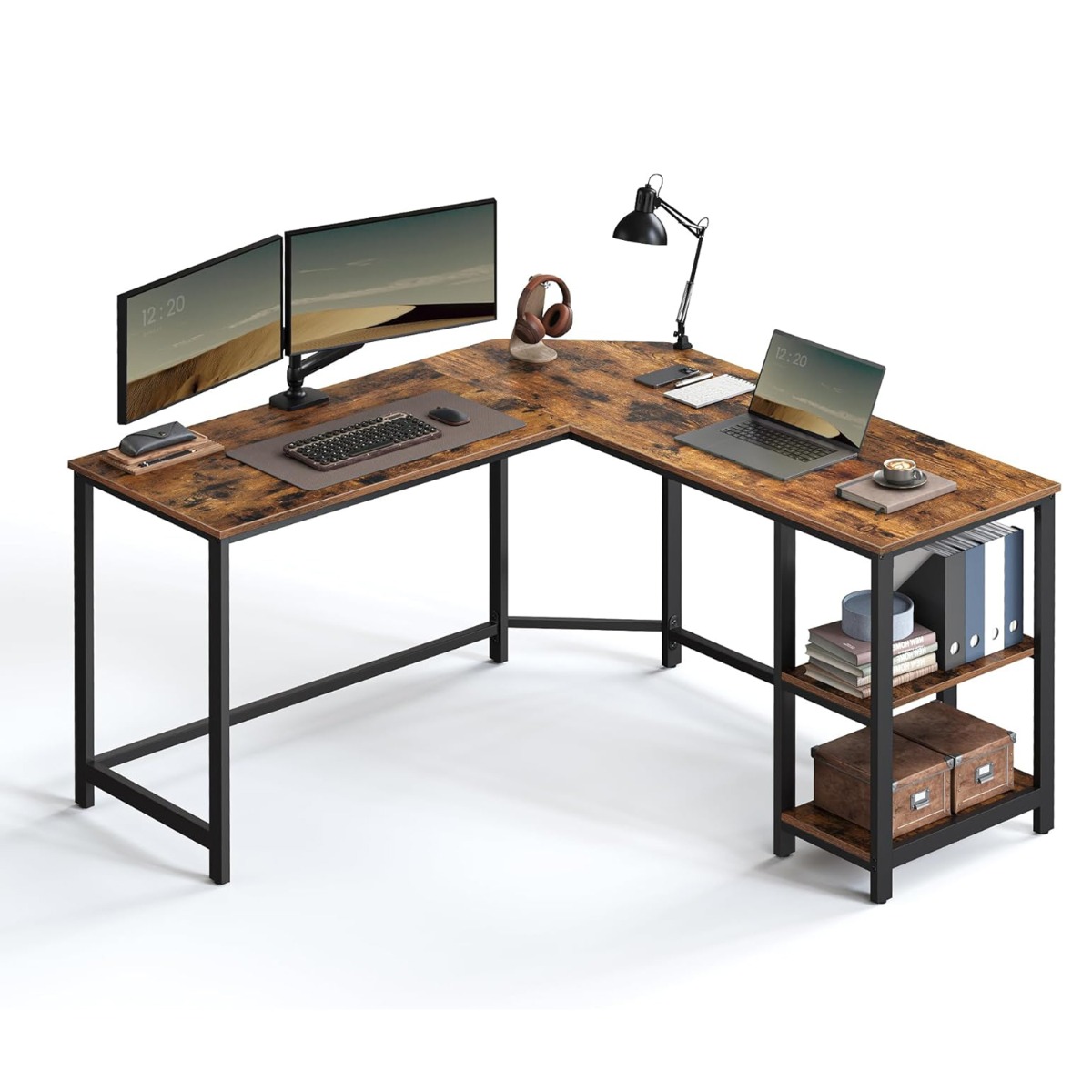 Arvutilaud nurgaga 138x138x75cm vintage pruun/must