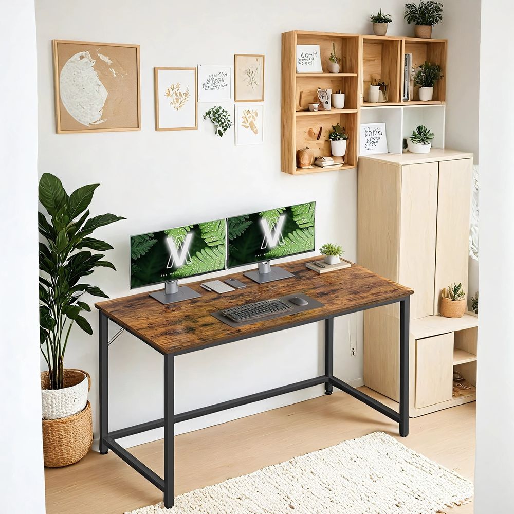 Kirjutuslaud, arvutilaud, kitsas kontorilaud, 120 x 60 x 75 cm, kabinet, kodukontor, büroo, lihtne paigaldus, teras, tööstusdisain, vintage pruun-must LWD039B01