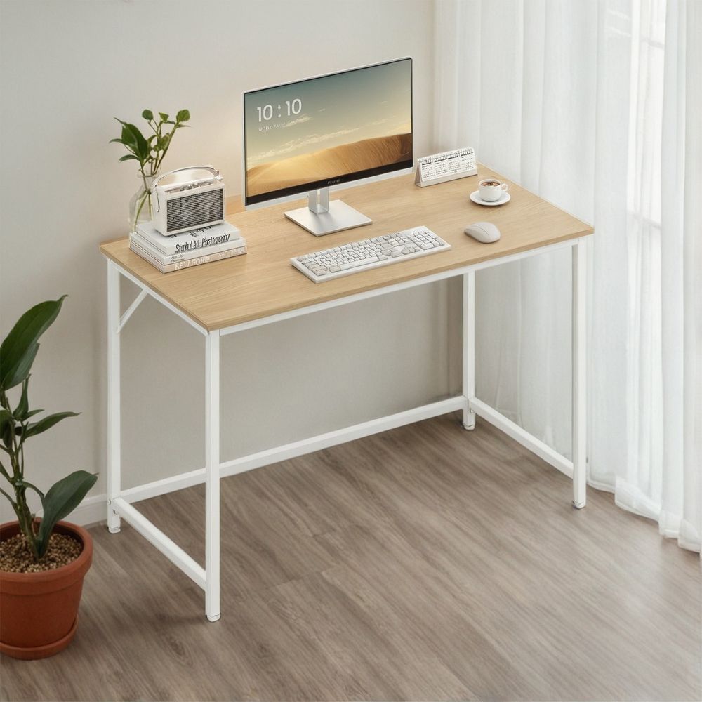 Kirjutuslaud, arvutilaud, kitsas kontorilaud, 80 x 50 x 75 cm, kabinet, kodukontor, büroo, lihtne paigaldus, teras, tööstusdisain, vintagepruun-must LWD038B01