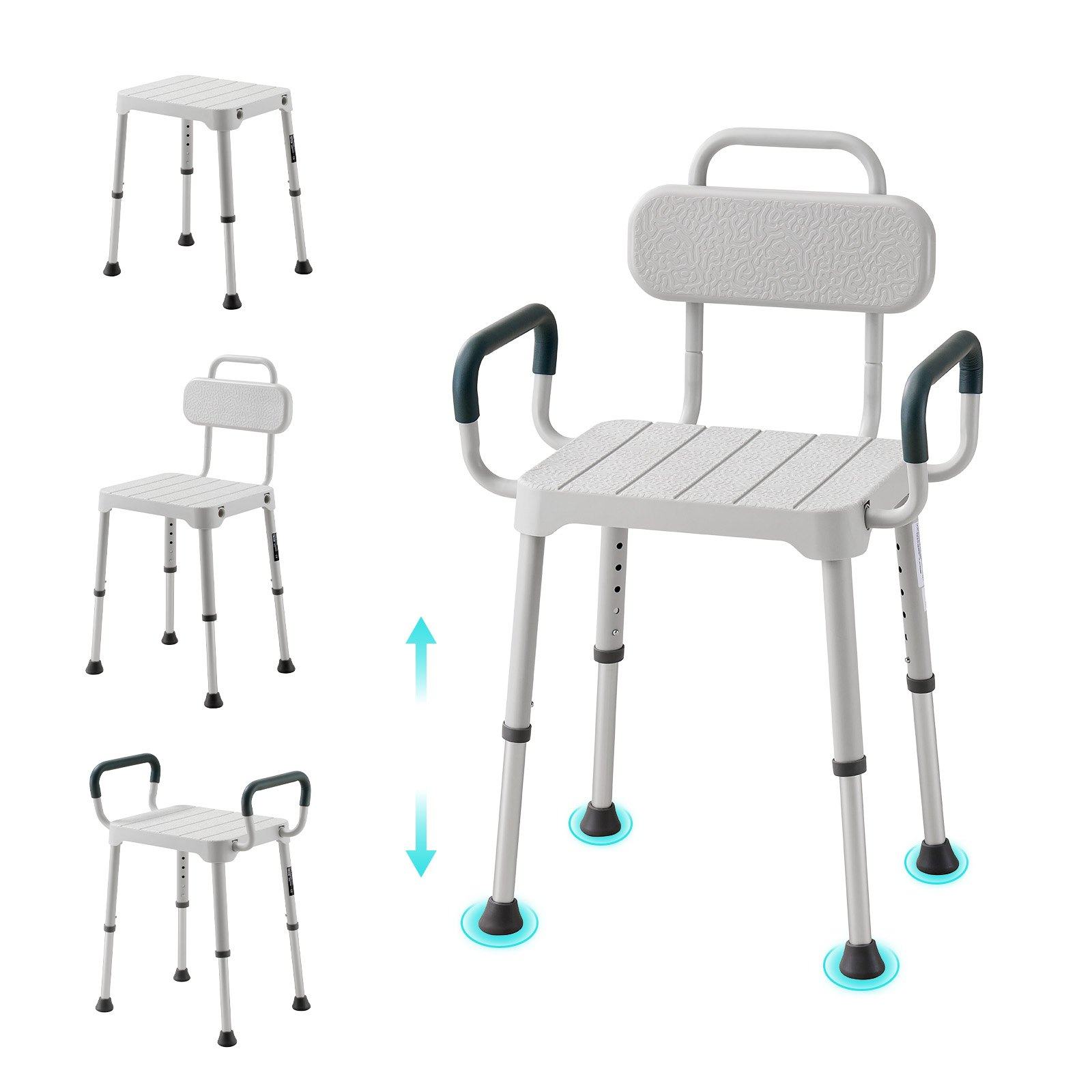 Shower Chair with Armrest & Backrest, 6-Level Height Adjustable Bath Seat for Inside Shower or Tubs, Non-Slip Bathroom Bathtub Chair for Elderly Disabled Injured, 181kg Capacity