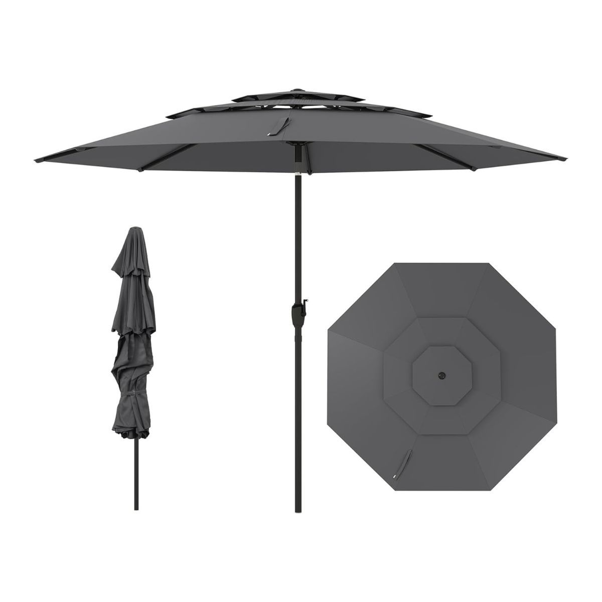 3-korruseline varikatus käsikangiga, tuulekindel aiavarikatus, hall