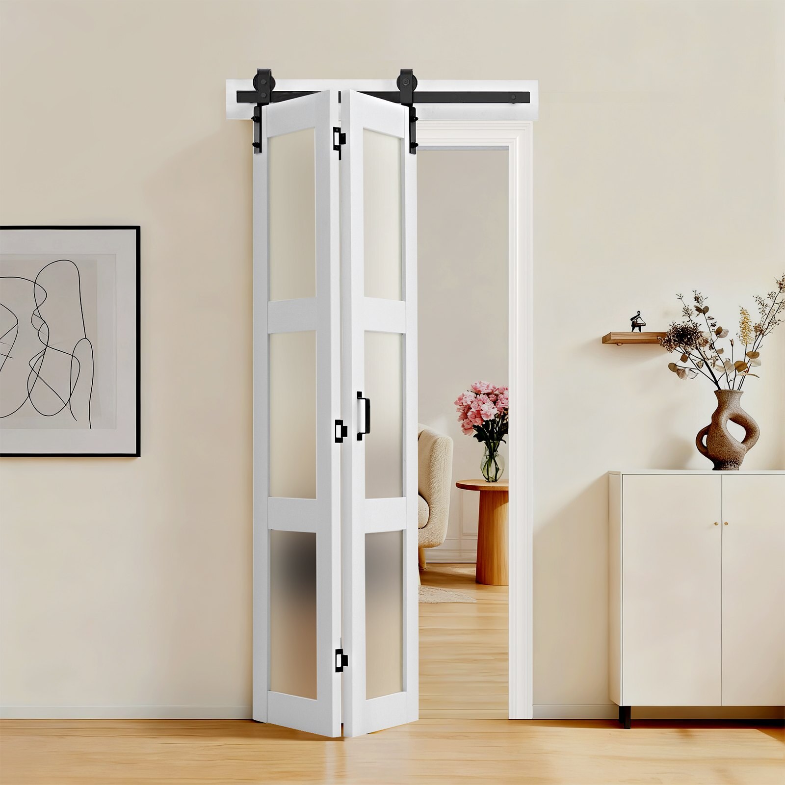 Kahepoolne aidauks, 914 x 2134 mm, MDF karastatud klaasiga kahepoolne lükanduks garderoobile