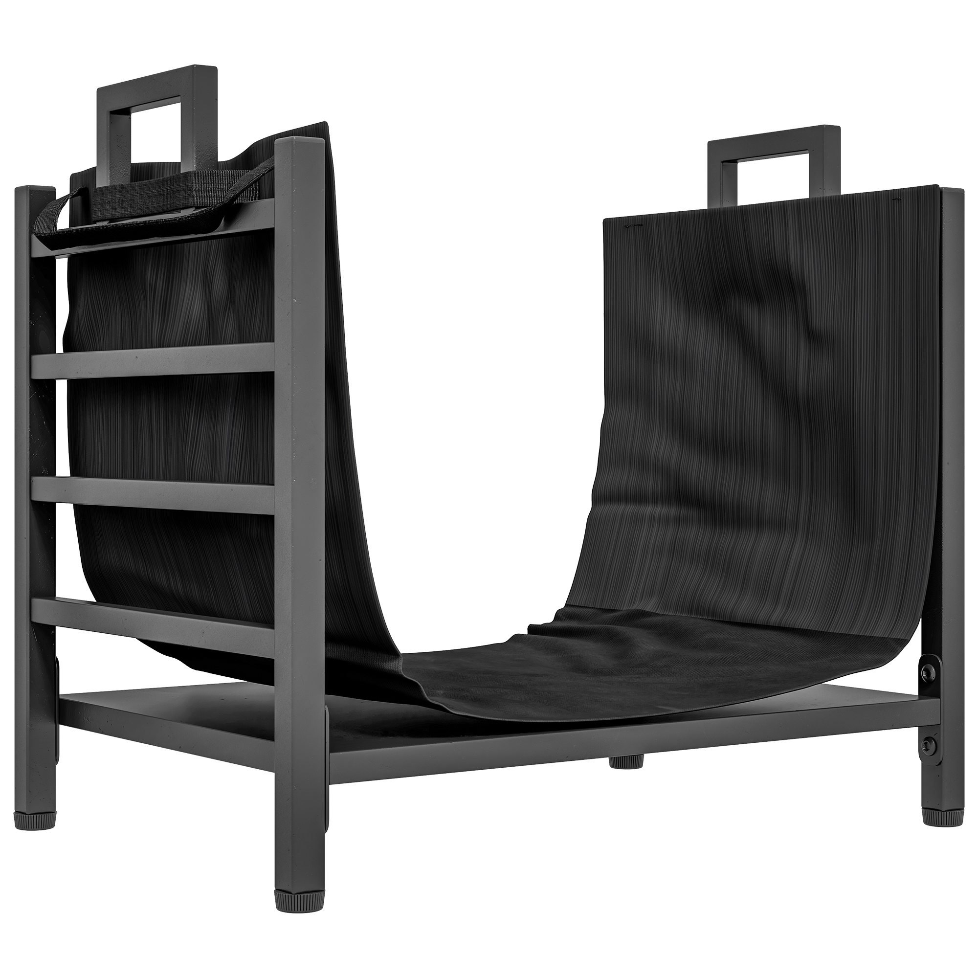 Kompaktne küttepuuriiul eemaldatava kandekotiga, kuni 50 kg puidule, 49 × 34 × 44 cm, must