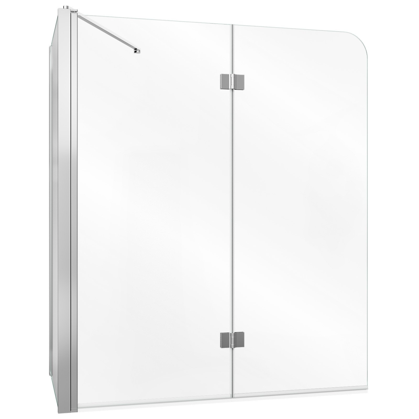 Poolraamita kokkupandav vannidušiuks, 700/1200 × 1400 mm, 6 mm läbipaistev karastatud klaas, kergpuhastatav nanokate, 180° kokkuklapitav, 1 fikseeritud ja 2 klapp-paneeli, hõbedane