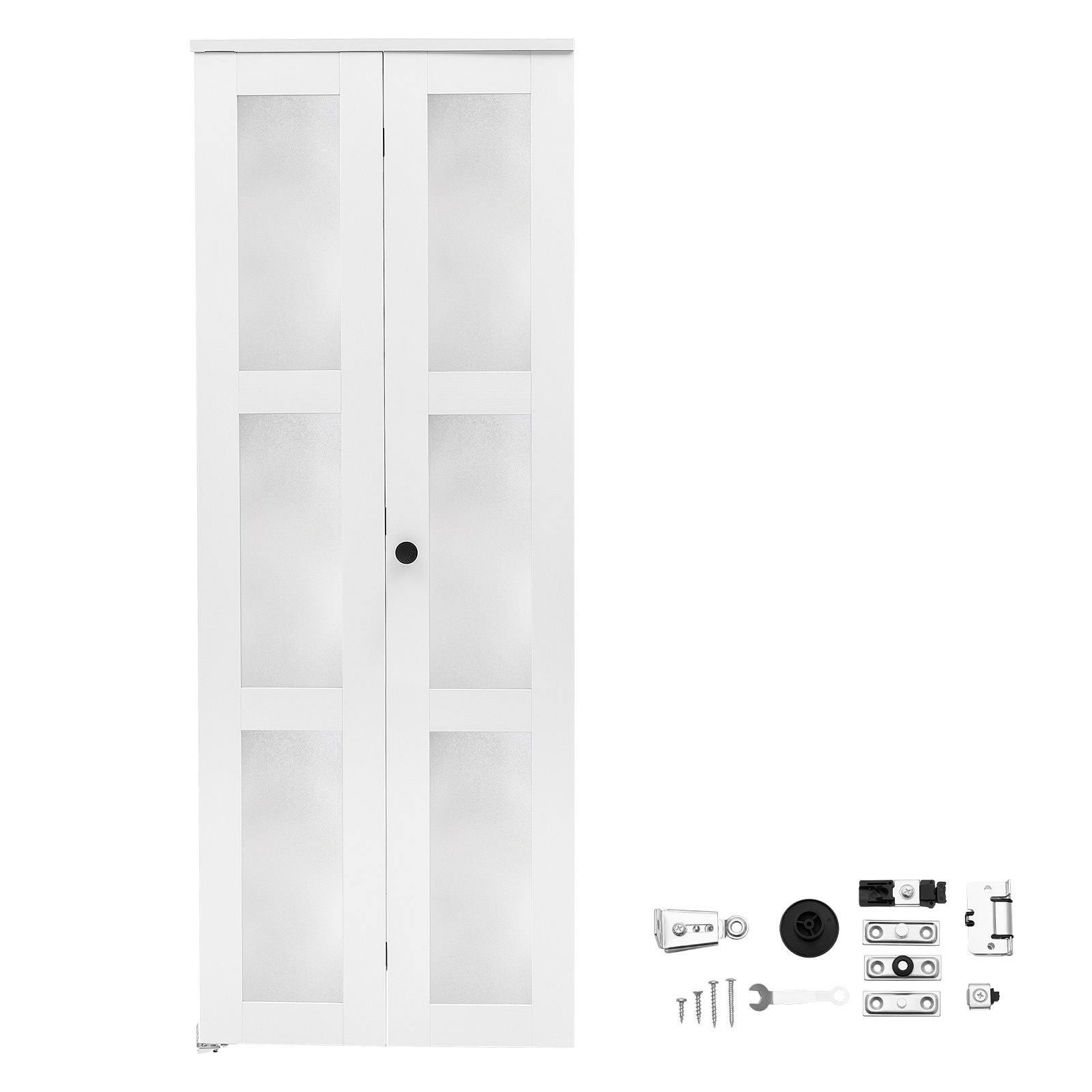 Moodsad ruumisäästlikud 2 paneeliga kapi voldikuksed, 762 mm (2 × 381 mm) × 2032 mm, 3 mattklaasivälja, tugev komposiitraam ja metallkinnitused, magamistuppa