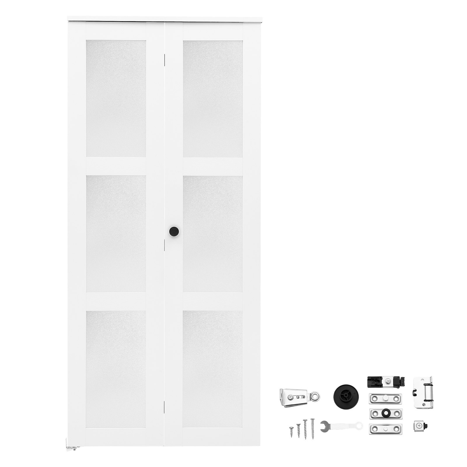 Moodsad ruumisäästlikud 2 paneeliga kapi voldikuksed, 914 mm (2 × 457 mm) × 2032 mm, 3 mattklaasivälja, tugev komposiitraam ja metallkinnitused, magamistuppa