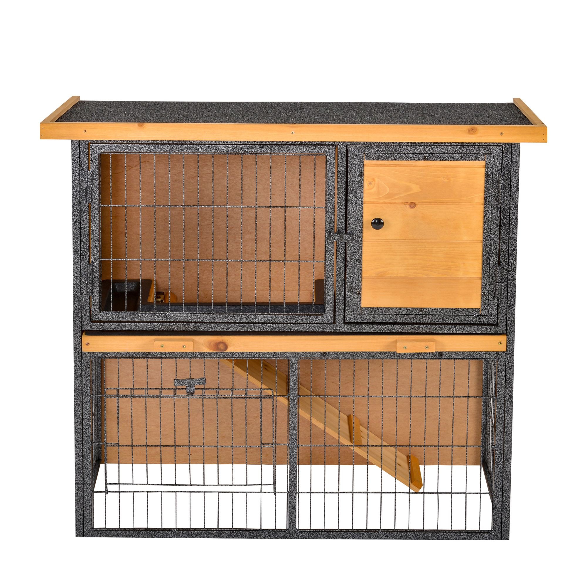 Kõrgendatud väikeloomapuur lukustatava uksega, puit ja metall, 89,5 × 45 × 81 cm, helekollane