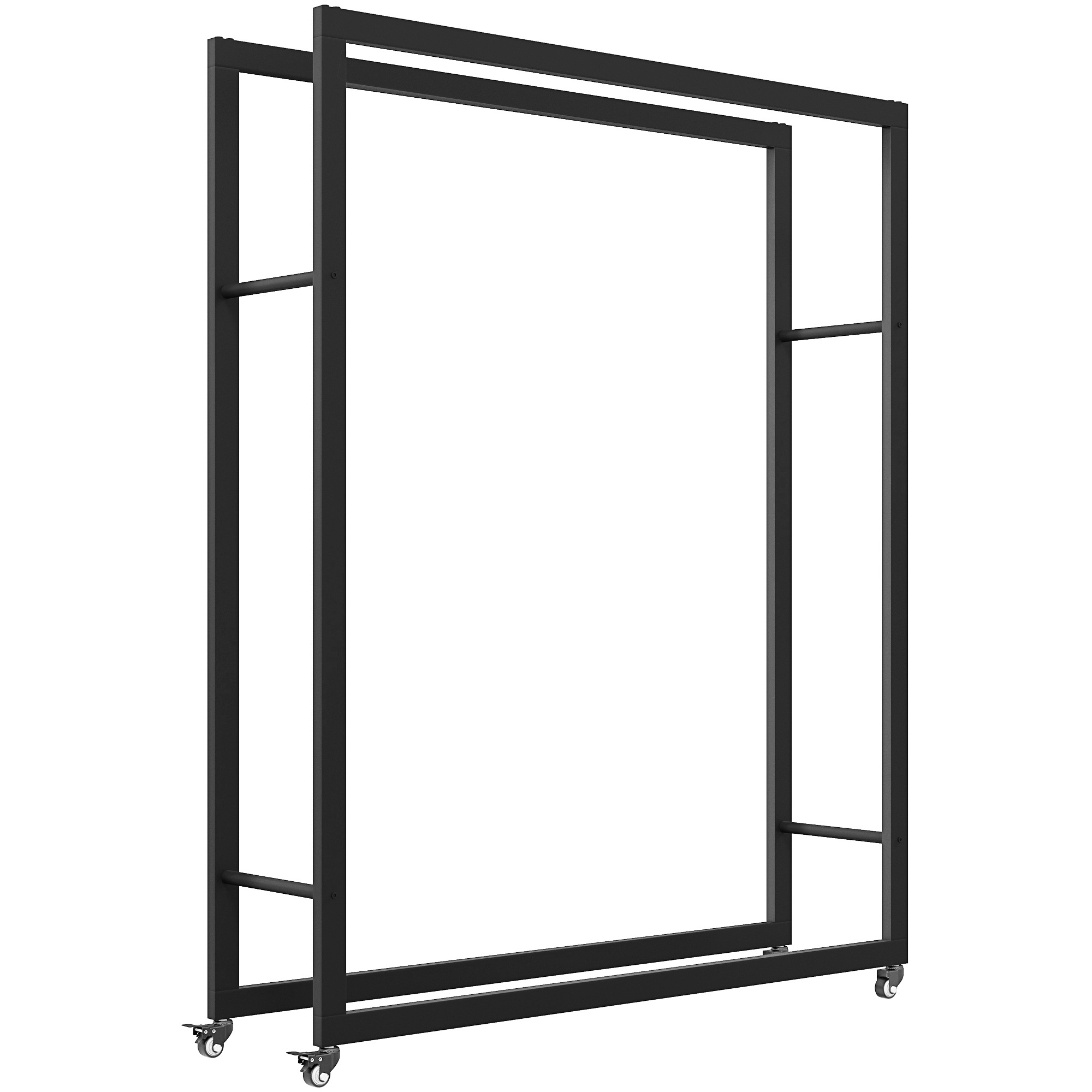 Ratastel küttepuuriiul, metallraam, kandevõime kuni 150 kg, 120 × 32 × 151 cm, must