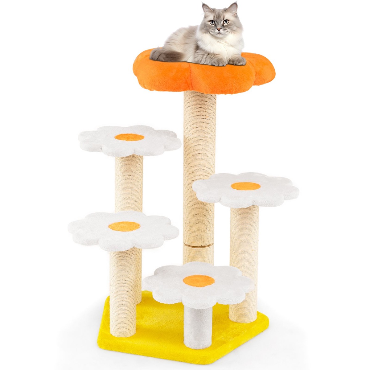 Armas lilleline kraapimispuu sisekassidele kassipuu pehme plüüsist pinnaga sisal-kraapimispost kollane