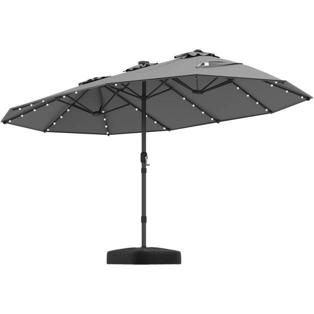 445 cm eriti suur terrassivari LED-päikesetulede ja vändaga - hall