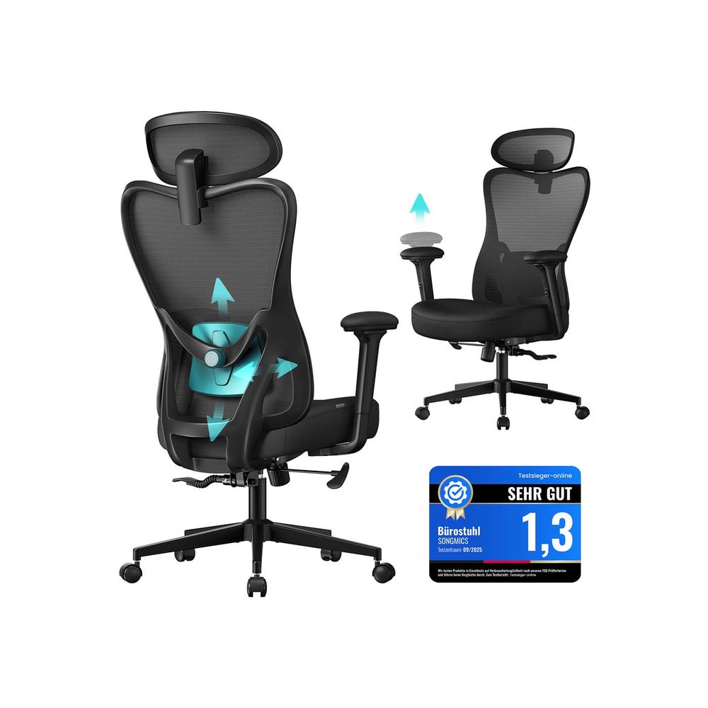 Ergonoomiline kontoritool reguleeritava toega, must