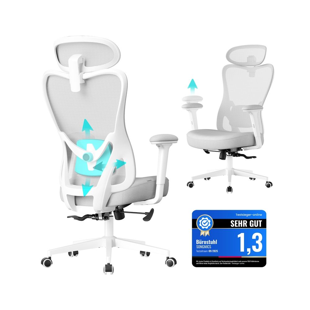 Ergonoomiline kontoritool reguleeritava toega, helehall