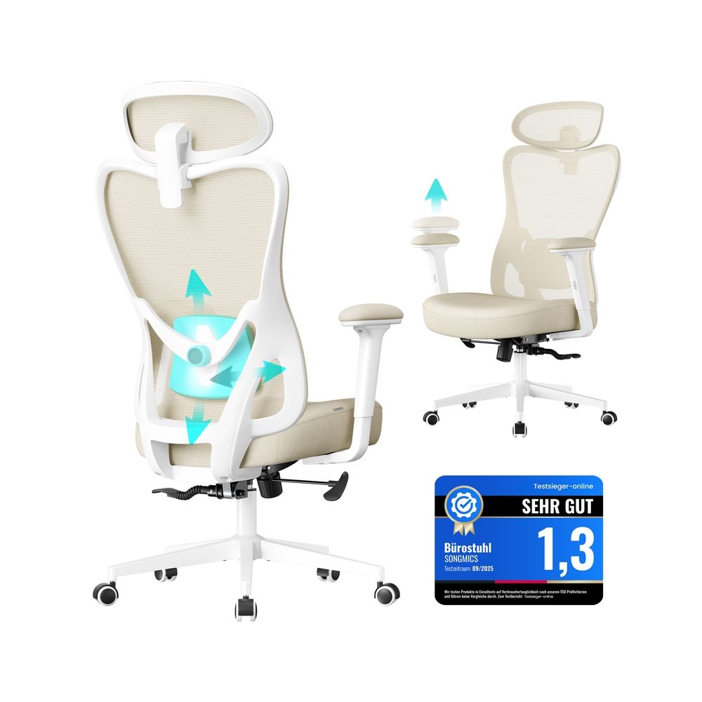 Ergonoomiline kontoritool reguleeritava toega, beez/valge