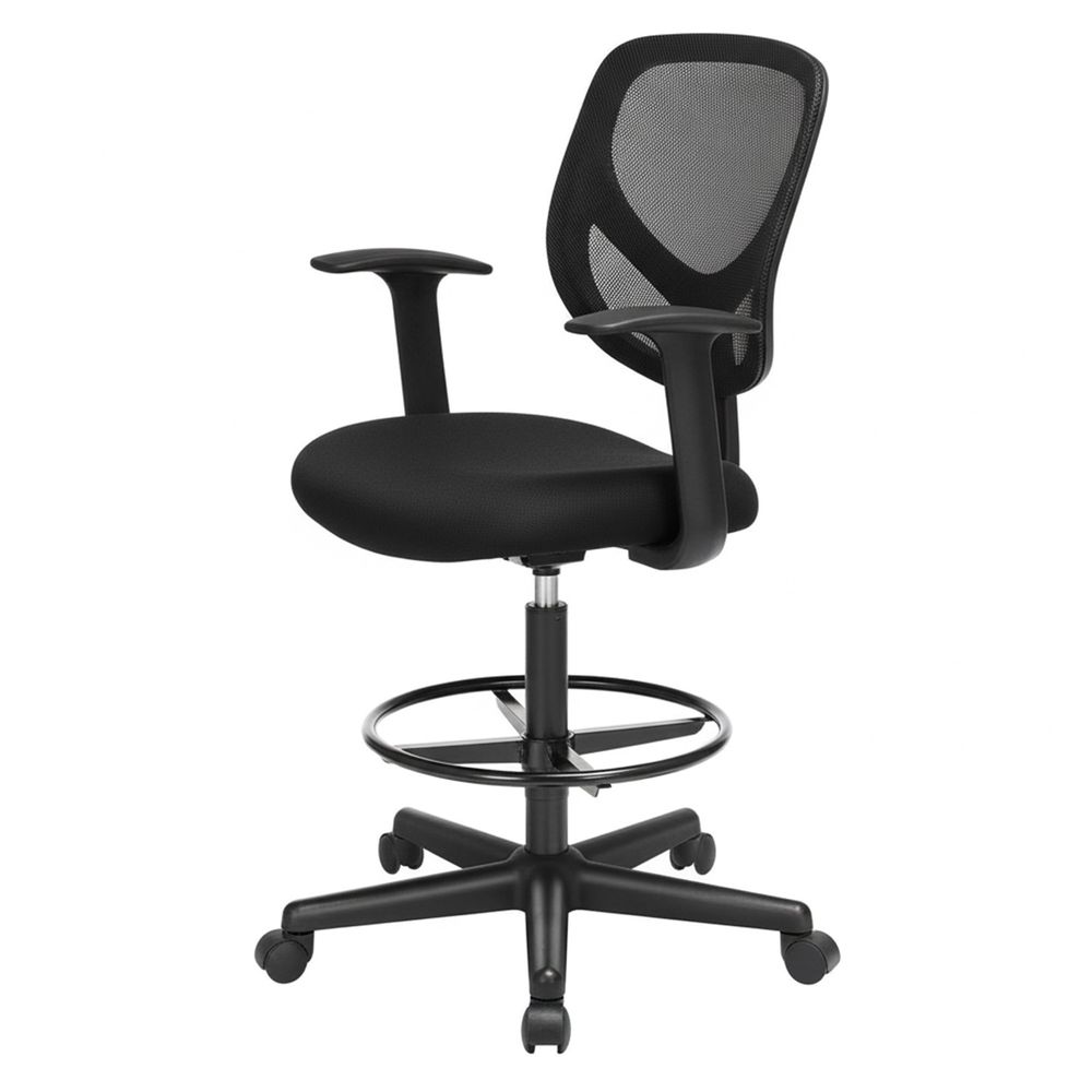 Kontoritool, käetugedega, istme kõrgus 55-75 cm, kõrge töötool reguleeritava jalarattaga, kandevõime 120 kg, must