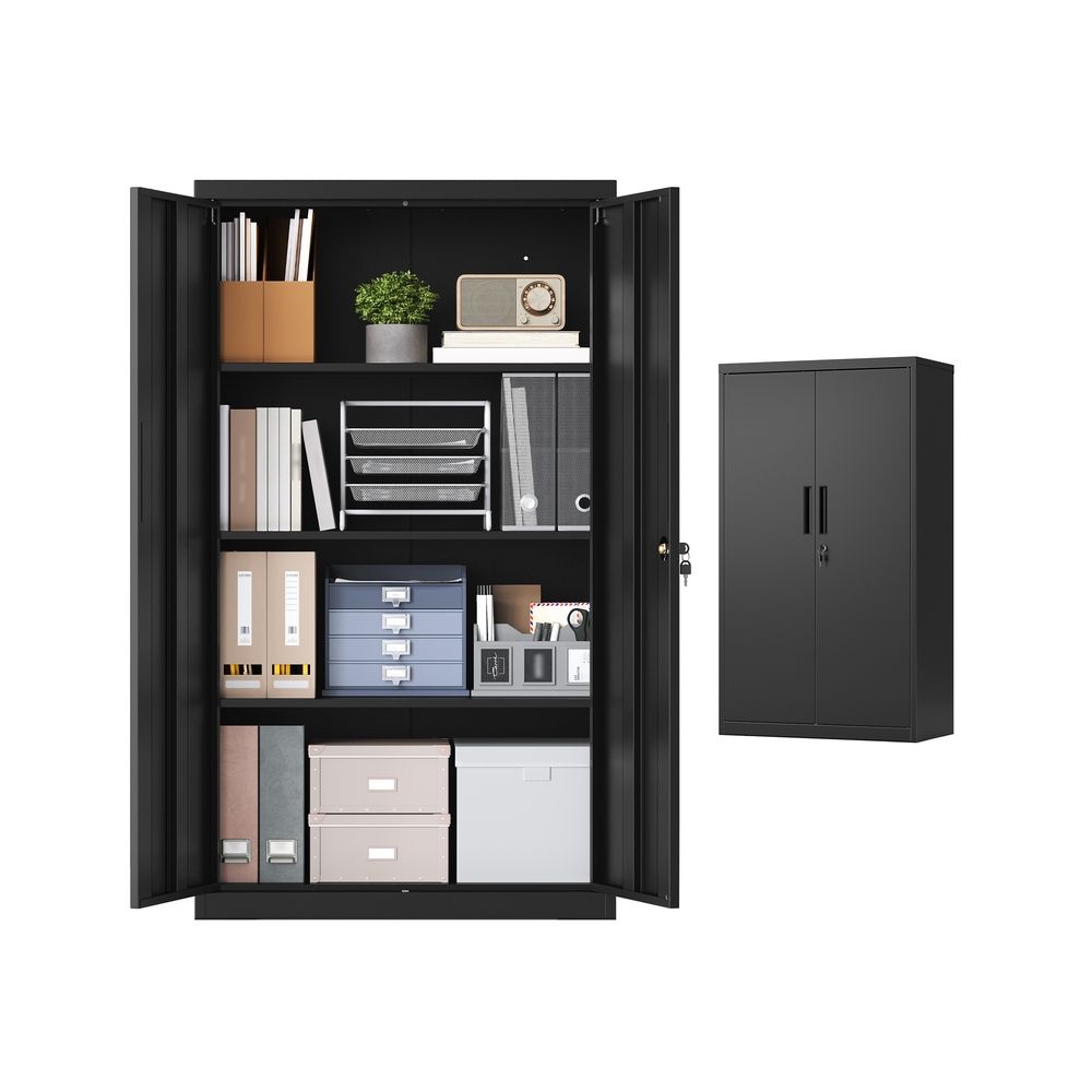 Metallist dokumendikapp, hoiukapp, kontorikapp, lukustatav, 2 uksega, teras, 80 x 40 x 140 cm, reguleeritav riiul, matt must