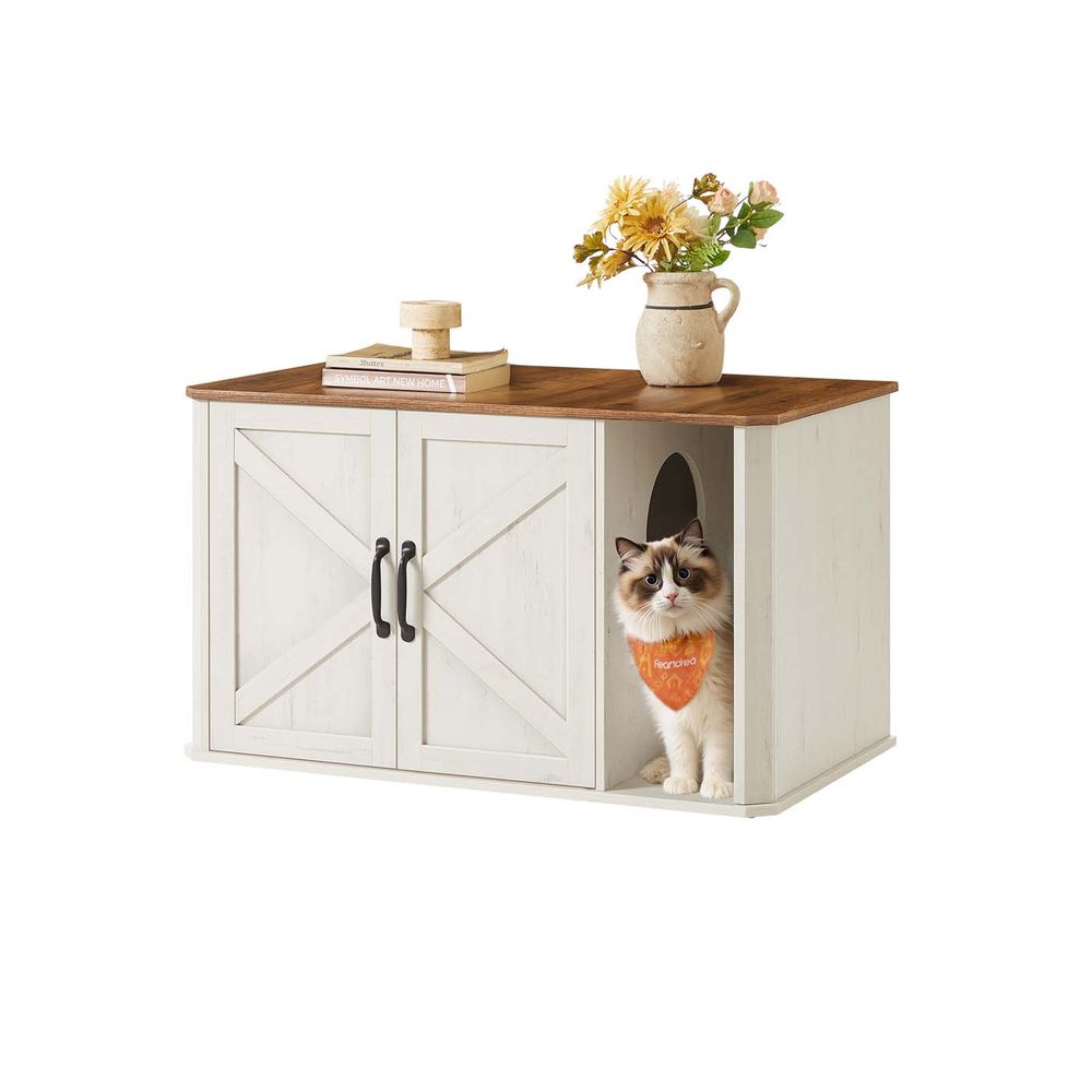 Kassimaja kapp, moodne, kahe uksega, toimib kummutina, 85 x 48,5 x 50 cm, meekarva pruun / vintage valge