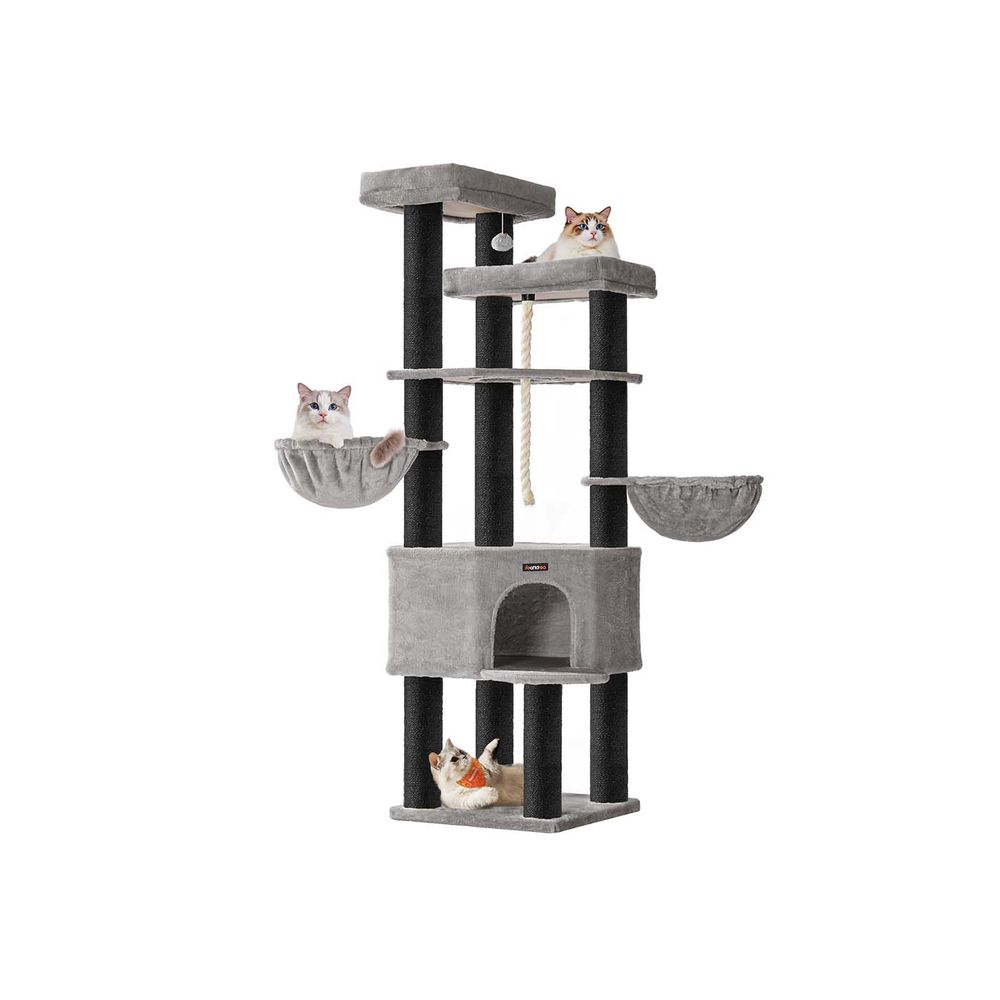 Kassipuu XXL – 186,7 cm, paksude 11 cm sisalpostidega suurtele kassidele, tuvihall-tintmust