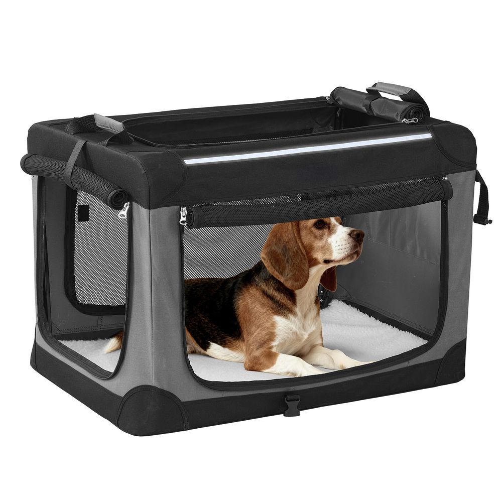 Kokkupandav transpordikott, 60 cm transpordikott väikestele koertele, Oxford-kangast, 4 võrgust uksega, käepidemetega, taskutega toidu- ja veepudeli jaoks, tindimust