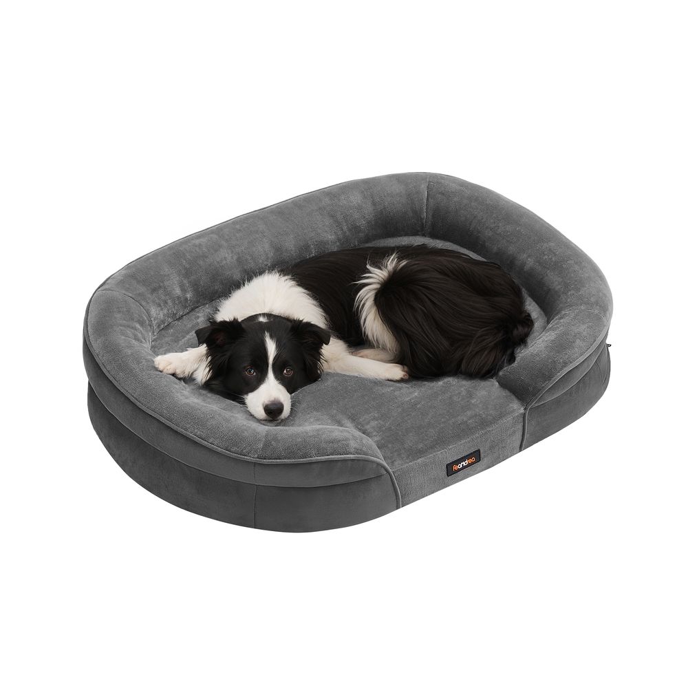 Koeravoodi, koerapadi, suurtele koertele, 91 x 68 x 18 cm, ortopeediline, veekindel sisekiht, kõrgendatud servad, eemaldatav, pestav kate, libisemiskindel, helehall