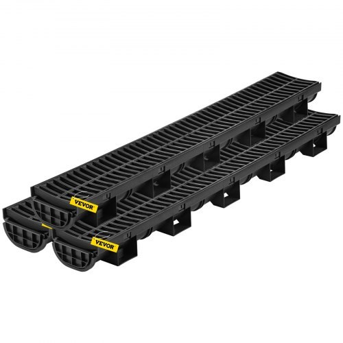 HDPE-renni ja plastrestiga drenaažisüsteem, 3 tk, 145 × 79 mm, rest 3 × 39, 3 otsakorki, aia, sissesõidutee ja garaažipõranda äravooluks, must