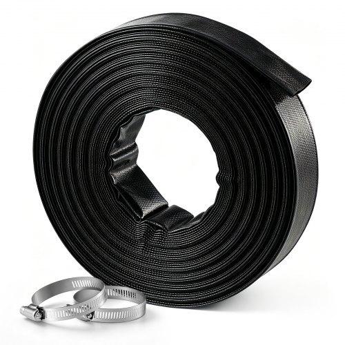 Tugev lapik PVC-tühjendusvoolik klambritega, 1 1/2 tolli × 30,48 m, ilmastiku- ja lõhkemiskindel, basseini liivafiltrile, tühjenduspumbale ja vee teisaldamiseks, must