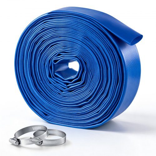Tugev lapik PVC-tühjendusvoolik klambritega, 1 1/2 tolli × 15,2 m, ilmastiku- ja lõhkemiskindel, basseini liivafiltrile, tühjenduspumbale ja vee teisaldamiseks, sinine