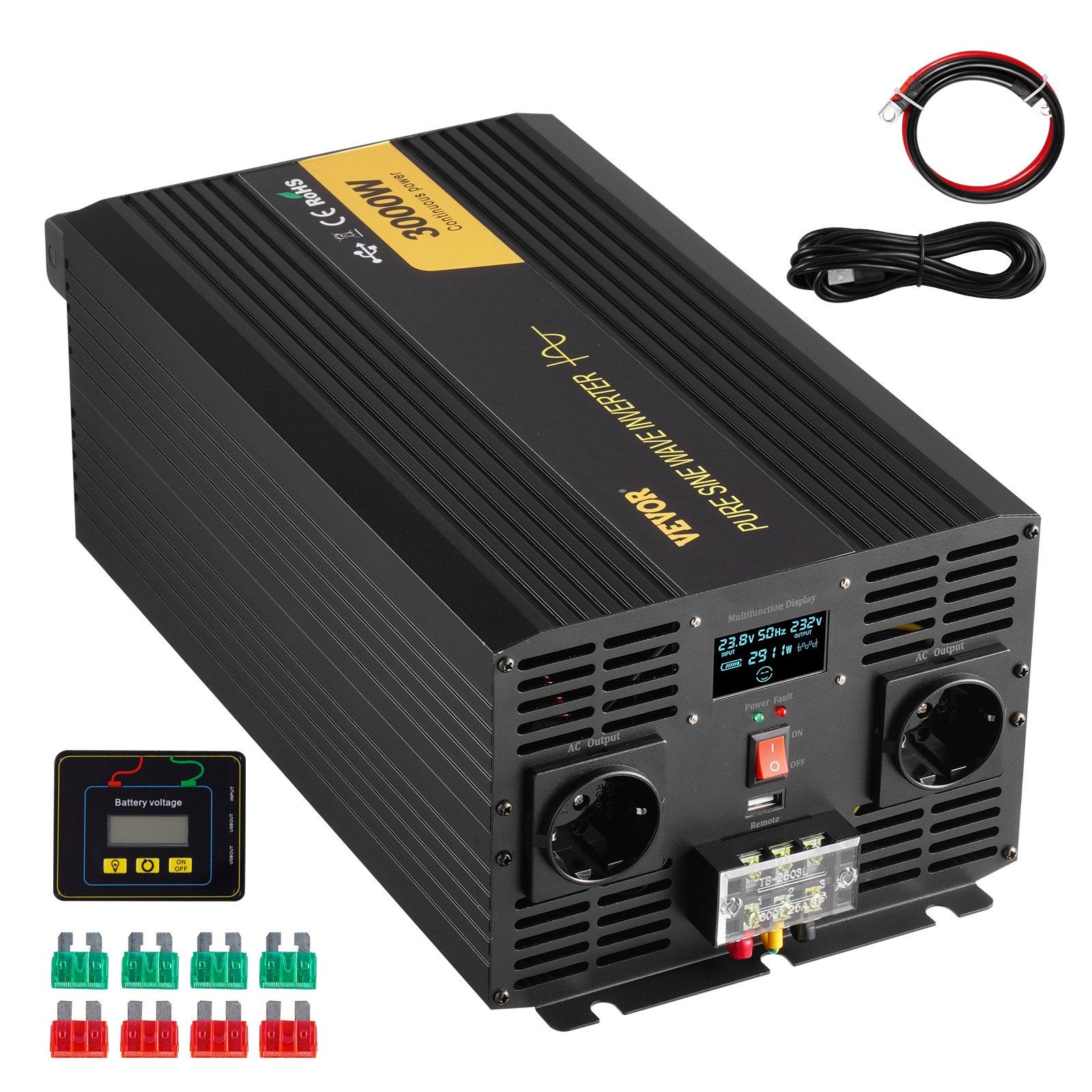 Puhta siinuslaine inverter, 3000 vatti, haagissuvilatele, veoautodele