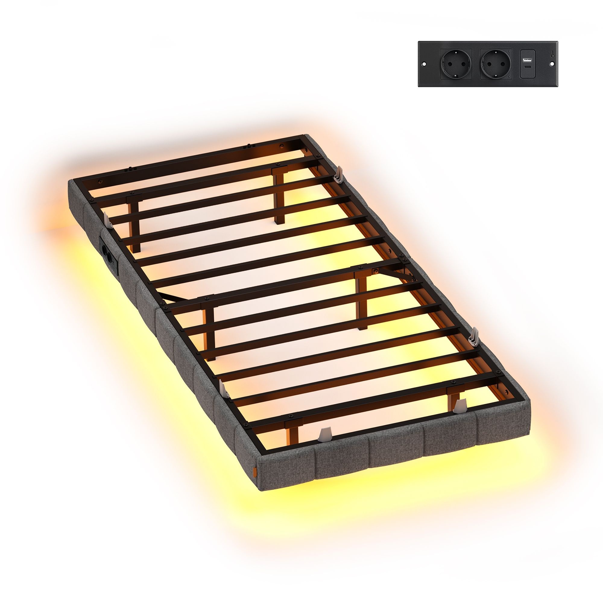 Voodiraam, LED-valgustusega, 90 x 200 cm, hall