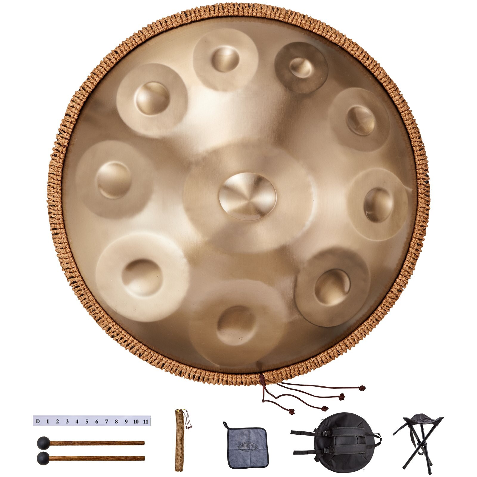 Handpan Drum 55,9 cm 10 nooti D-moll käsitrumm nuiaga