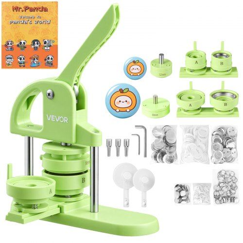 Plastist märgipress, 1,25/2,25 tolli ehk 32/58 mm, 200 märgidetaili, ringilõikur, Magic Book ja ergonoomiline käepide, märkidele, magnetitele ja võtmehoidjatele, roheline