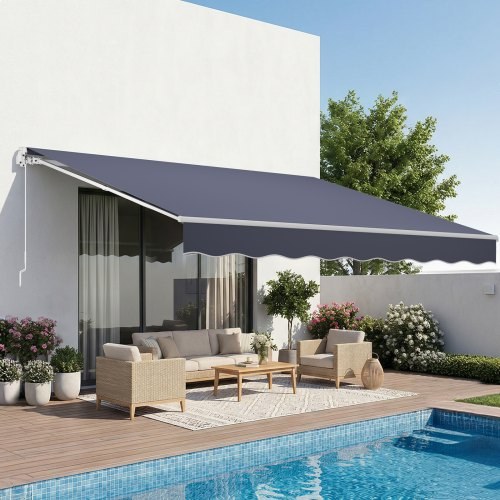 Käsitsi sissetõmmatav varikatus, 350 x 300 cm välistingimustes kasutatav terrassi varikatus, sissetõmmatav päikesevari, terrassi ukseakna veekindel polüesterist päikesevari vändakäepidemega tekile, rõdule, õue, hall