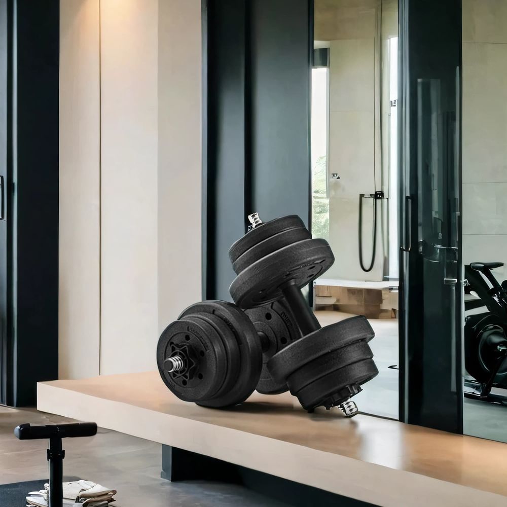 2-ühes hantlid, hantlikomplekt ühendusterastoruga, 2 x 10 kg, tindimust