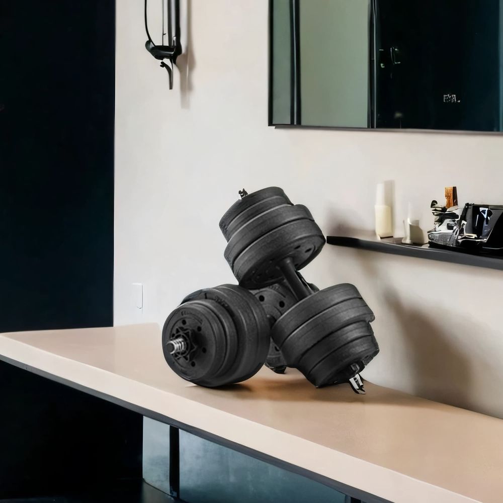 2-ühes hantlid, hantlikomplekt ühendusterastoruga, 2 x 15 kg, tindimust