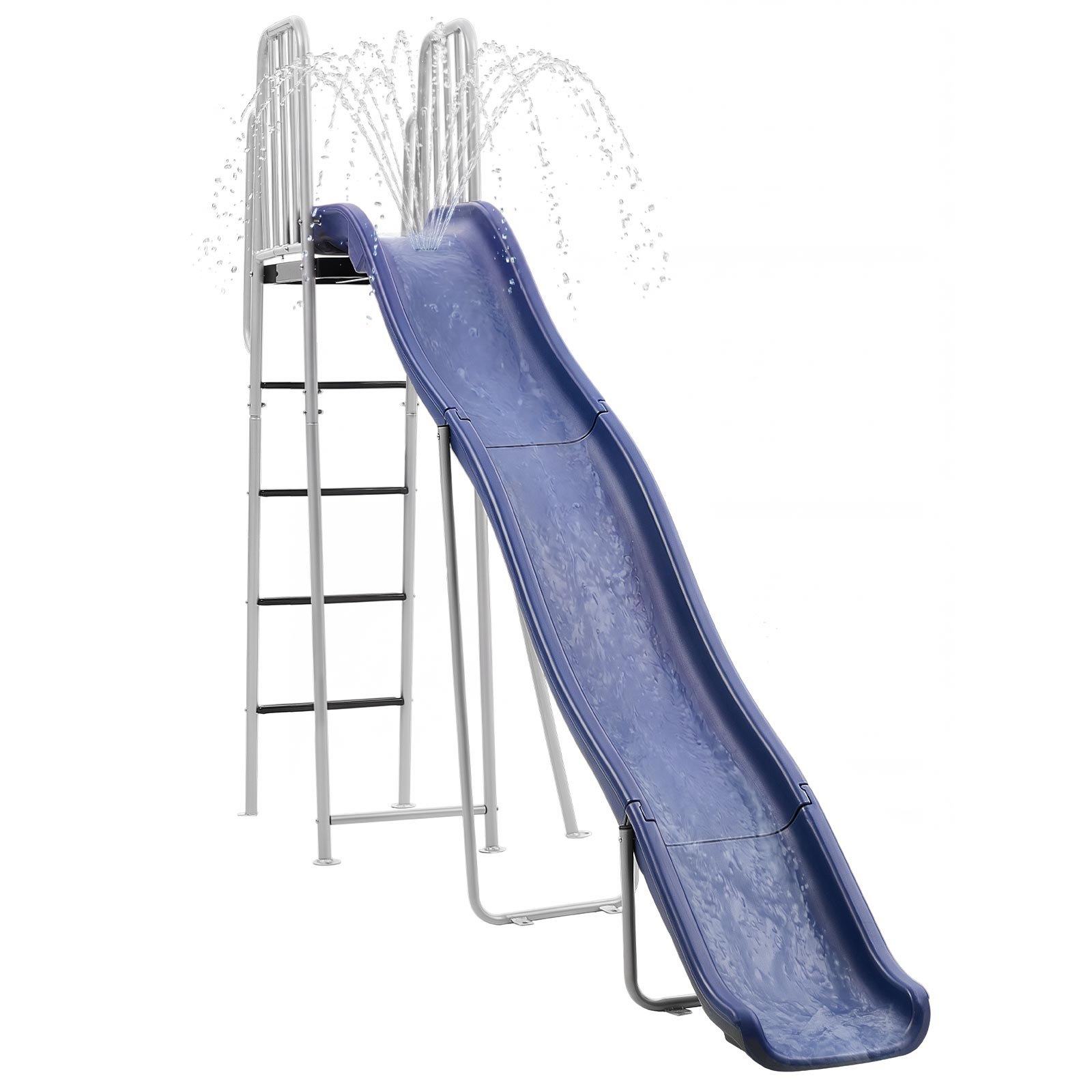 Water Slide, Big 305cm Outdoor Waterslide for Kids, Free Standing Pool Slide with Built in Adjustable Sprinkler and Climbing Ladder, Metal Plastic Playground Equipment, Platform for Backyard Fun