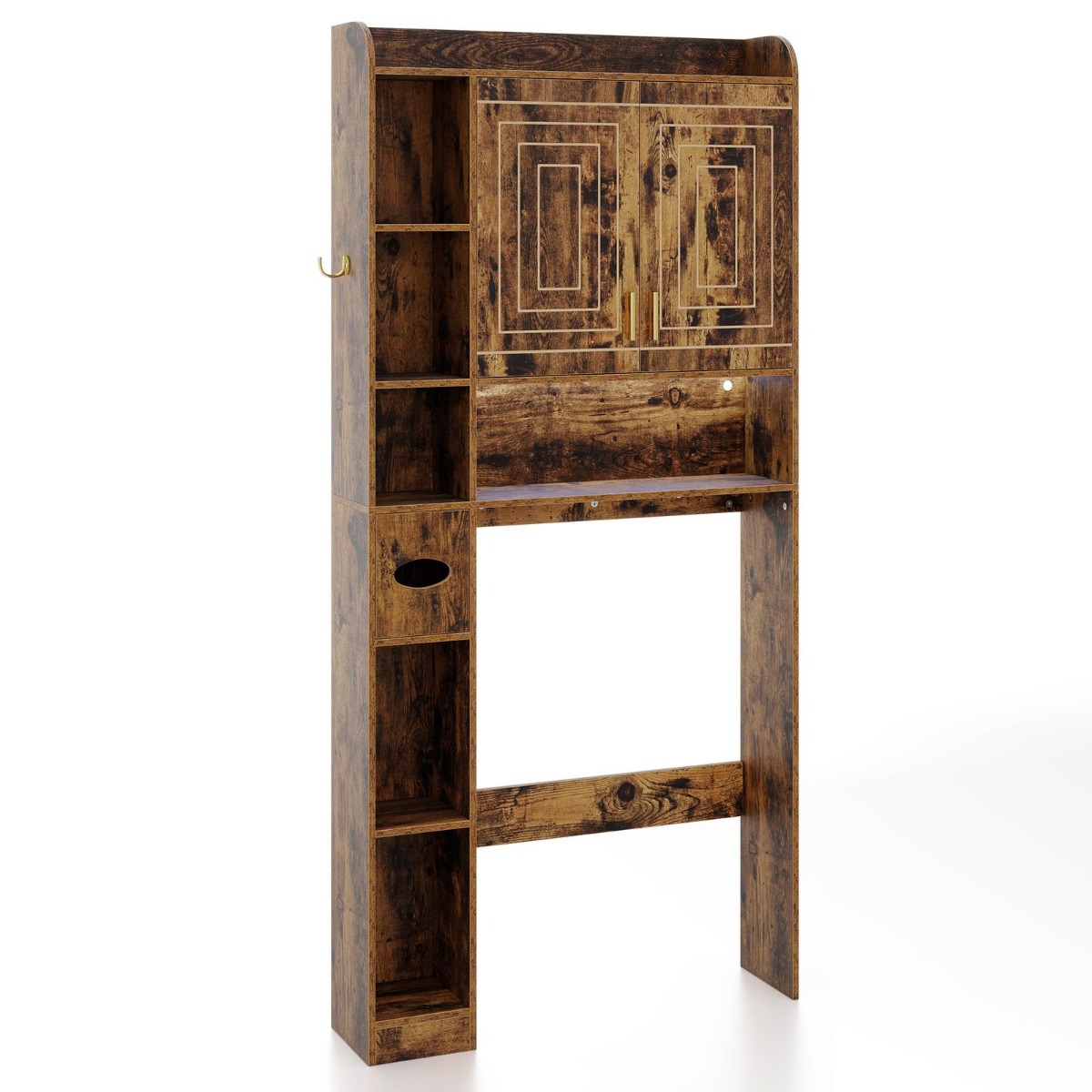 Vannitoakapp 2 ukse, 6 avatud sektsiooni ja salvrätikukarbiga, pruun