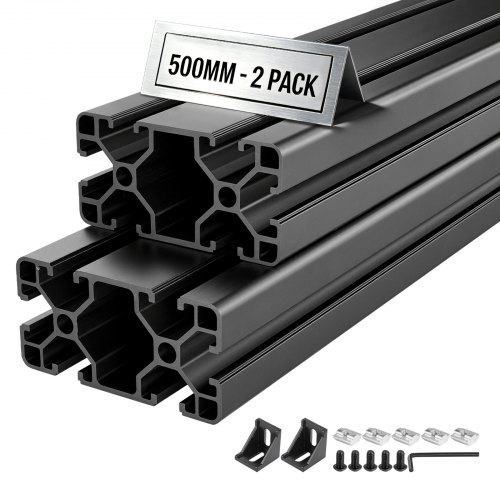 2PCS 4080 alumiiniumist ekstrusioonprofiil, 19,69 tolli 500 mm, T-pilu Euroopa standardile vastav anodeeritud lineaarne siin, ülitugev ekstrudeeritud alumiiniumist siin, 3D-printeri osade ja CNC isetegemise töölaua jaoks, must