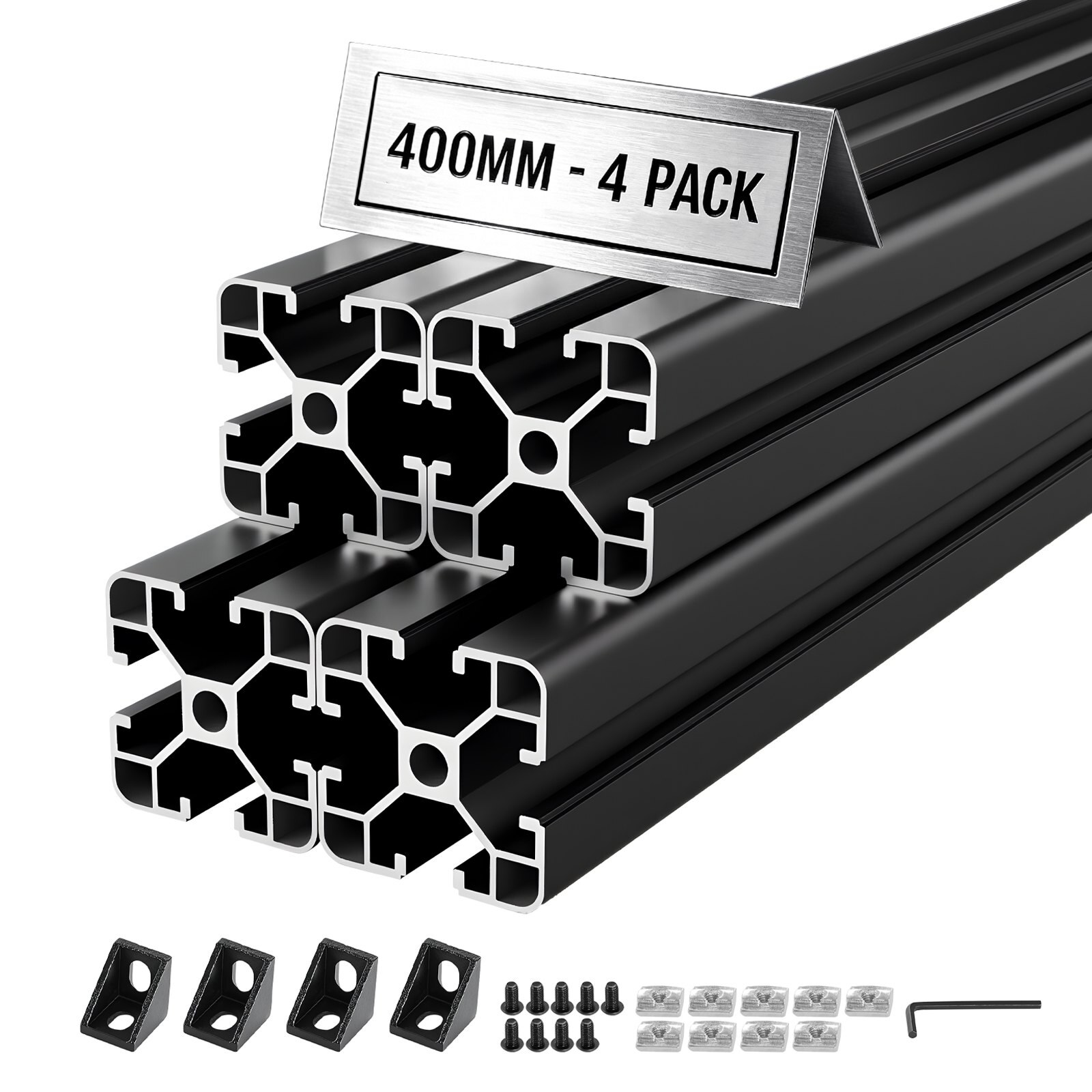 4PCS 4040 alumiiniumist ekstrusioonprofiil, 40 cm 400 mm, must