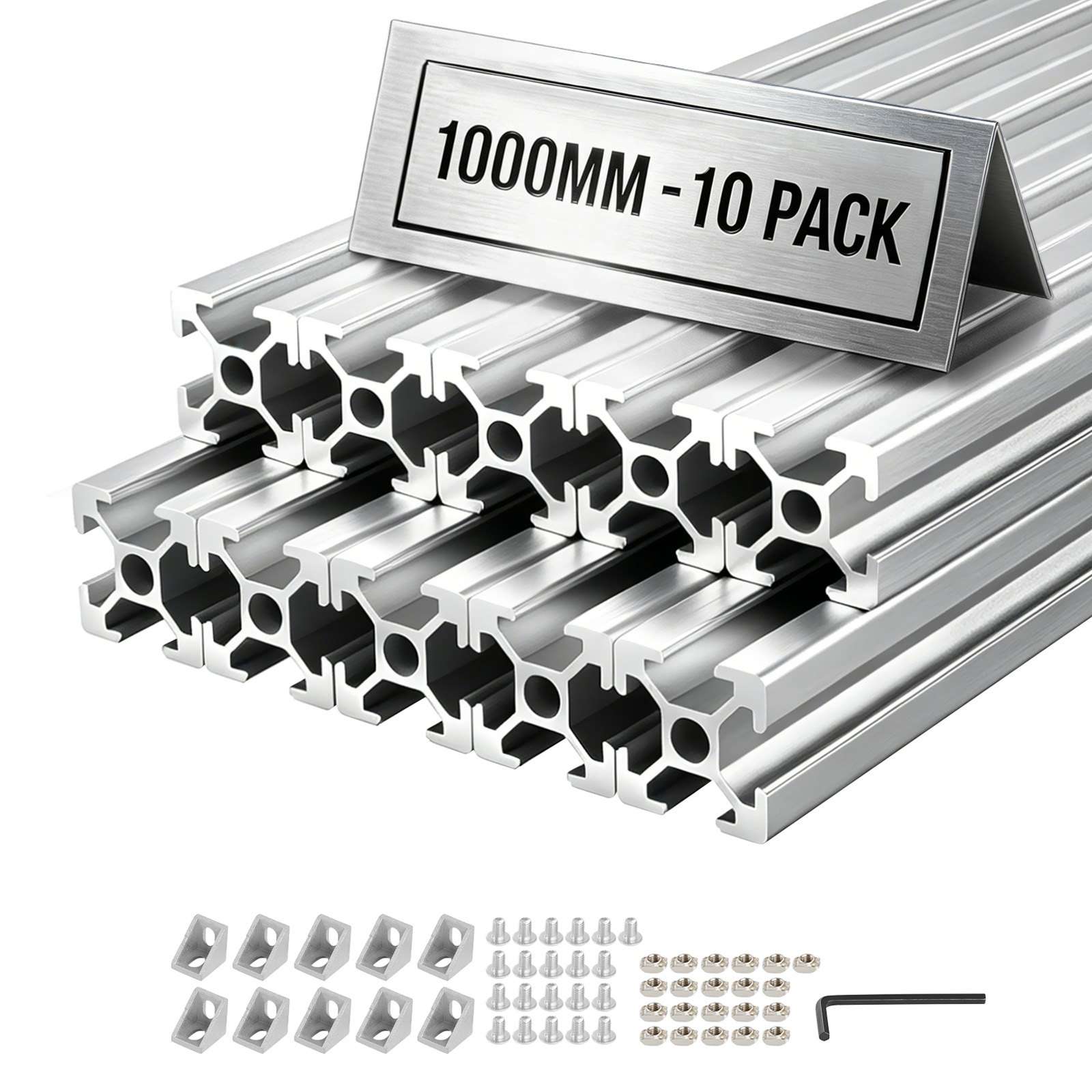 10PCS 2020 alumiiniumist ekstrusioonprofiil, 39,37 tolli 1000 mm, T-pilu Euroopa standardile vastav anodeeritud lineaarne siin, ülitugev ekstrudeeritud alumiiniumist siin, 3D-printeri osade ja CNC isetegemise töölaua jaoks, hõbedane