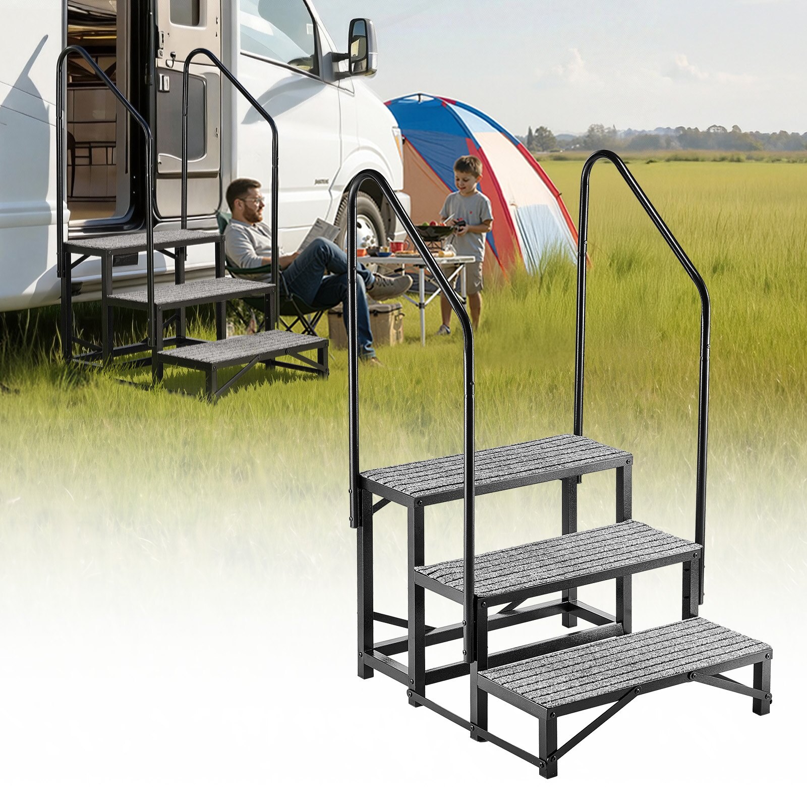 Matkaauto trepp käsipuudega, 300 kg, 74 x 32 x 23 cm