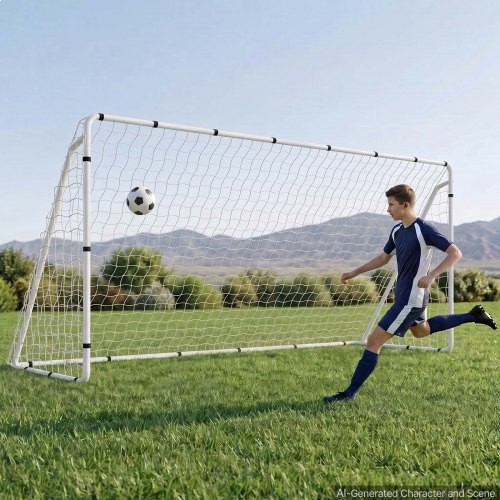 Soccer Goal 3.66 x 1.83 m Soccer Goal for Backyard with Iron Frame PE Net, Portable & Durable Set, High-Strength Net, Ground Stakes, Straps, for Youth & Adults Outdoor Backyard Practice Training