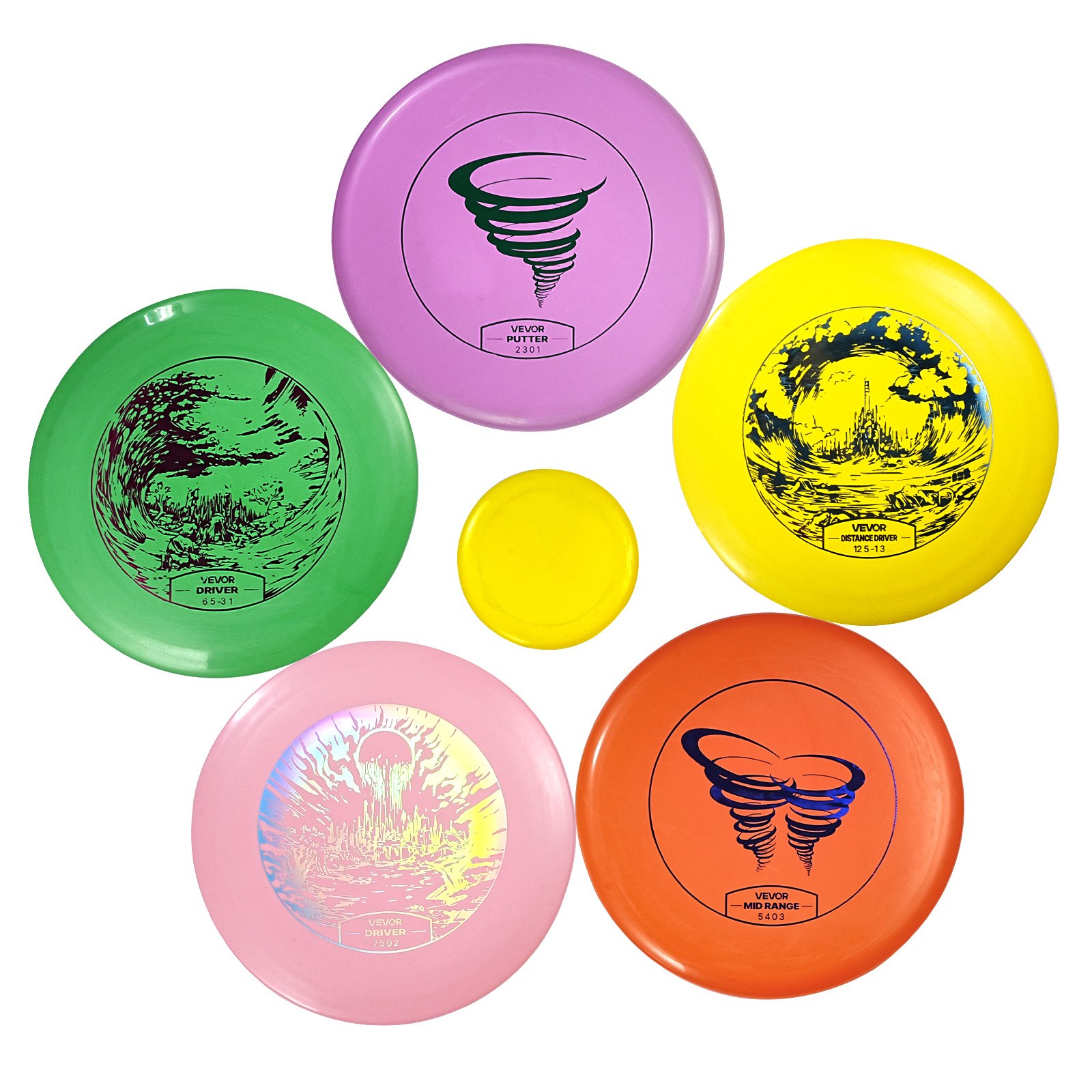 Disc-golfi algaja komplekt (5 osa), PDGA poolt heaks kiidetud kettad koos markeri ja seljakotiga